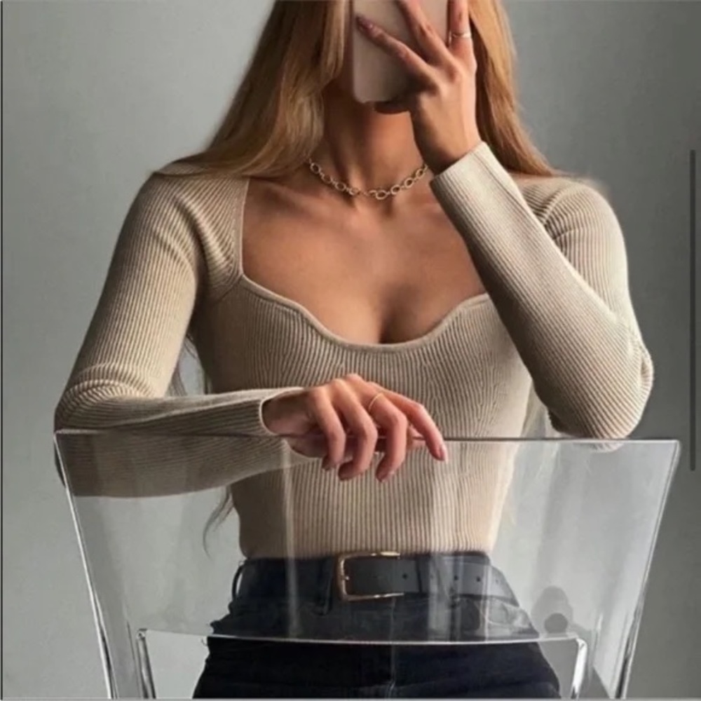 Zara Beige Off-the-Shoulder Sweater